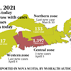 Map of COVID-19 cases reported in Nova Scotia as of April 5, 2021. Legend <a href="https://www.thecoast.ca/COVID19Needtoknow/archives/2020/10/27/legendary" target="_blank">here</a>. THE COAST Map of COVID-19 cases reported in Nova Scotia as of April 5, 2021. Legend <a href="https://www.thecoast.ca/COVID19Needtoknow/archives/2020/10/27/legendary" target="_blank">here</a>. THE COAST