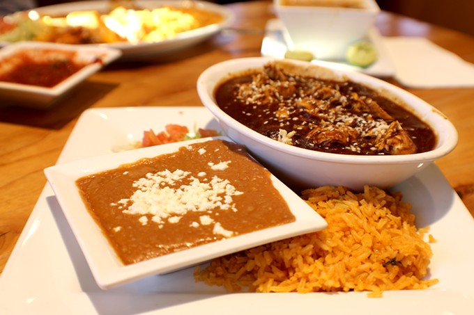 The mole poblano at Los Portales is homey and sweet.