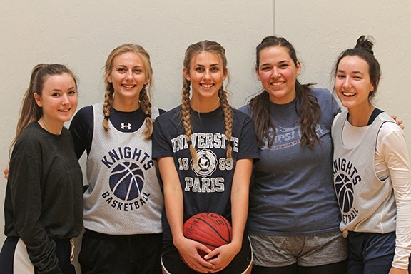 The Immaculate Heart girls basketball team, left to right: Therese Martin, Catie Haynes, Emily Haynes, Grace Aroz and Sarah Martin.