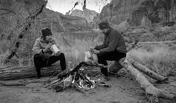 Charles Bowden and Jack Dykinga retracing John Lee’s winter trip down the Paria River, 1986
