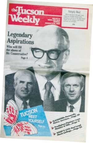 Barry Goldwater steps down and John McCain steps up: McCain is an amiable man, seemingly sincere, interested. He is confident, easy-going and appears to like campaigning. -- Maggy Zanger, Oct. 8, 1986