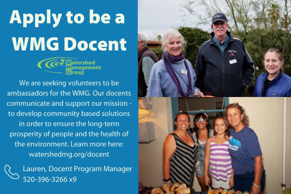 Docents are the face of Watershed Management Group out in the community and at our Living Lab & Learning Center, sharing our mission to develop community-based solutions to ensure the long-term prosperity of people and health of the environment.