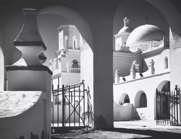 Ansel Adams, Arches, North Court, Mission San Xavier del Bac, Tucson, Arizona, 1968. © 2018 The Ansel Adams Publishing Rights Trust, All Rights Reserved, Collection Center for Creative Photography. A retrospective of Ansel Adams work continues through May 20.