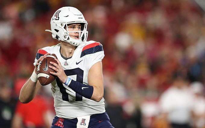 Arizona quarterback Grant Gunnell said it was "disappointing" that the Pac-12 football season was delayed but that his team remained optimistic that it would eventually resume. - MEG OLIPHANT/GETTY IMAGES