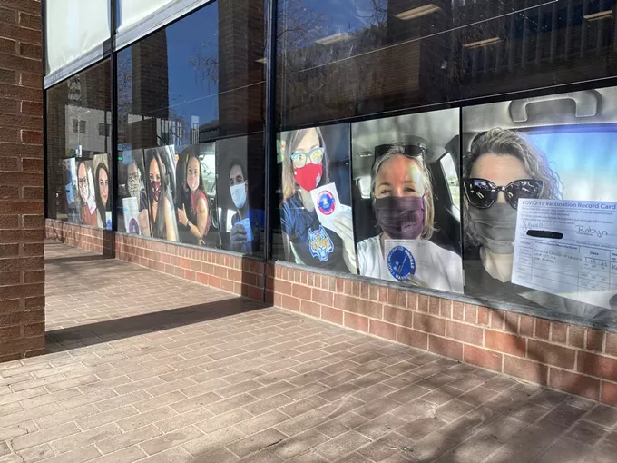 The Pima County superintendent’s office is decorating their windows with pictures of educators who've received a COVID-19 vaccine. - MATT STAMP
