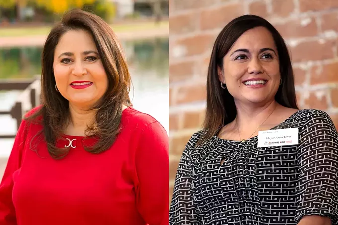 Lea Márquez Peterson, left, was appointed to the Arizona Corporation Commission in 2019 by Gov. Doug Ducey. In 2020, she and Anna Tovar, right, also of the Arizona Corporation Commission and the first woman mayor of Tolleson (in 2016), became the first Latinas elected to statewide office in Arizona. Márquez Peterson was also selected as chairwoman for the commission. - PHOTOS COURTESY OF LEA MÁRQUEZ PETERSON AND GAGE SKIDMORE/CREATIVE COMMONS