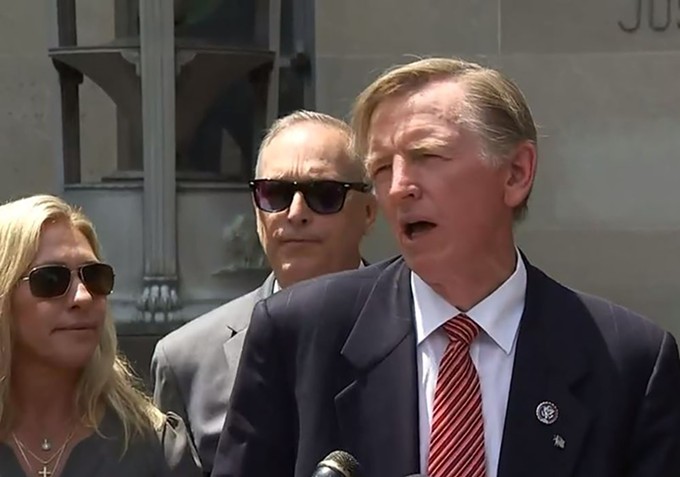 From left, Republican Reps. Marjorie Taylor Greene of Georgia and Andy Biggs and Paul Gosar, both of Arizona, in July, when they called defendants in the Jan. 6 attack on the Capitol “political prisoners.” Critics charge all three engaged in insurrection and should be barred from the ballot, but a judge has dismissed the case against Gosar, Biggs and state Rep. Mark Finchem. - PHOTO COURTESY C-SPAN