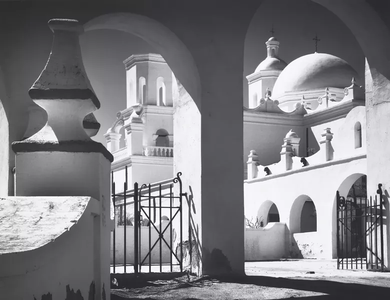 Ansel Adams, Arches, North Court, Mission San Xavier del Bac, Tucson, Arizona, 1968. © 2018 The Ansel Adams Publishing Rights Trust, All Rights Reserved, Collection Center for Creative Photography. A retrospective of Ansel Adams work continues through May 20.