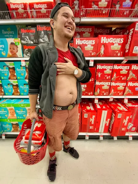 Soon-to-be dad Cain Pierce and his expanding belly. - BRIAN SMITH