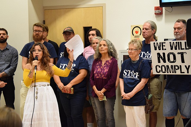 Zaira Livier, an activist with the People’s Defense Initiative and chairperson of the commission evaluating Stonegarden: “We will no longer accept policies that racially target migrant communities and families within our own town limits.”