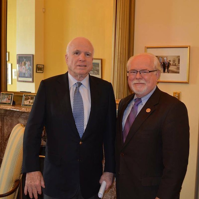 Ron Barber and John McCain in McCain’s small office just off the U.S. Senate floor on the day after a House vote for the National Defense Authorization Act that included Barber’s amendment to keep the A-10 flying and require a GSA study to examine the utility of the plane in current warfare.