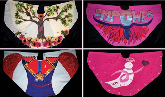 These are just four of the 75 mammocapes that will be on display at the Ventana Gallery at Roche Tissue Diagnostics. While there is no limit on the materials or techniques used for the mammocape art pieces, thematic suggestions include the strength and stories of survivors and those fighting breast cancer. The art work was designed by both professional and amateur artists. Throughout the exhibit, the mammoscapes will be silently auctioned to raise funds for uninsured and under-insured women at El Rio Health Center.