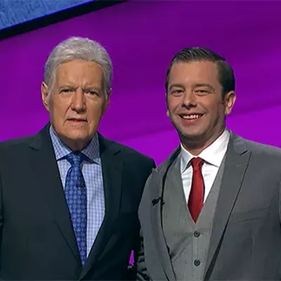 Eric Smith with Jeopardy! legend Alex Trebek