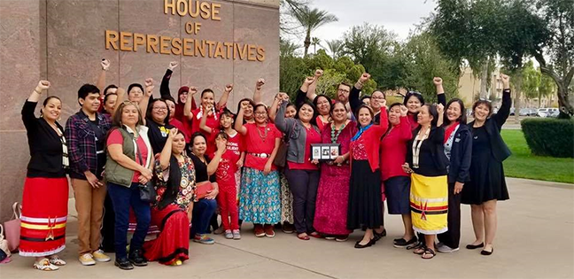 Tribal members and supporters of H.B. 2570 celebrate its passage in the Arizona House of Representatives.